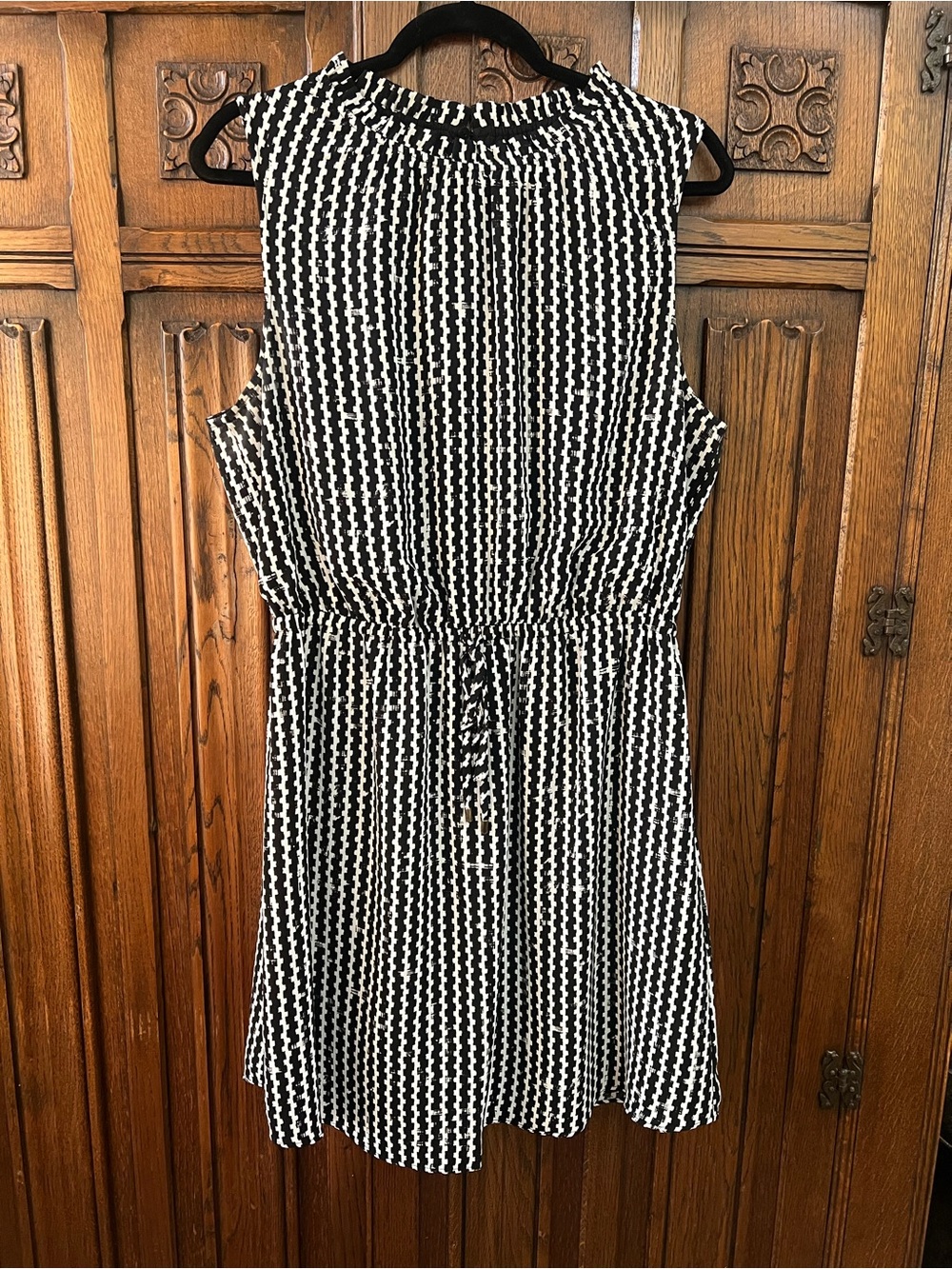 Apt. 9 Black White Print Sleeveless Drawstring Waist Dress L